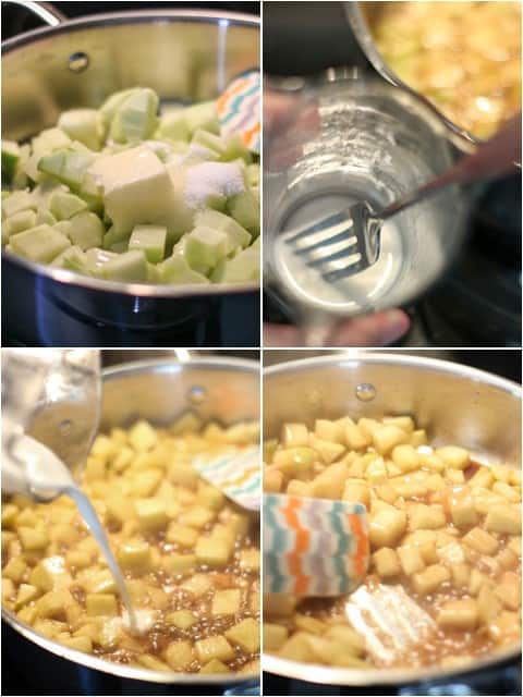Steps to making apple pie filling on the stovetop