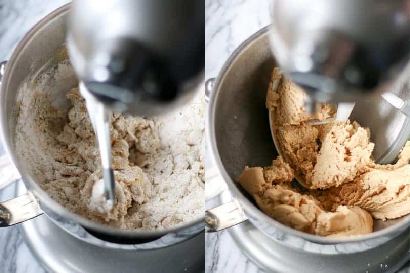 mixing in dry ingredients in a stand mixer