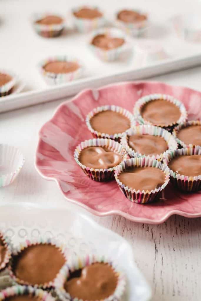 homemade take 5 candy bars, gluten free, on a pink plate