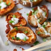 traditional loaded potato skins with bacon and cheddar