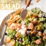 Chipotle Ranch dressing drizzled onto bbq chicken salad.