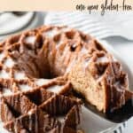sour cream coffee cake bundt with slice being removed