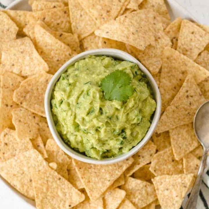 Easy Guacamole surrounded by chips.