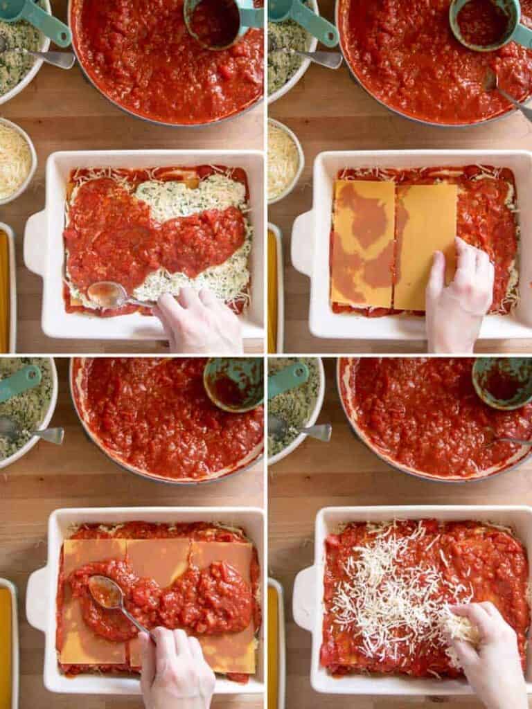 Steps to layering lasagna.