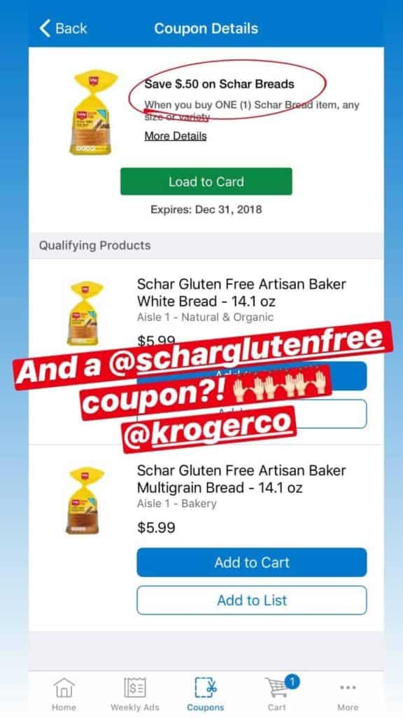 Digital coupon deal in Kroger app.