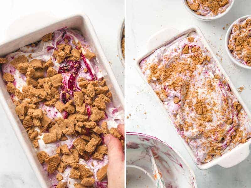 Layering the ice cream in a loaf pan alternately with Pamela's gluten free graham crackers.