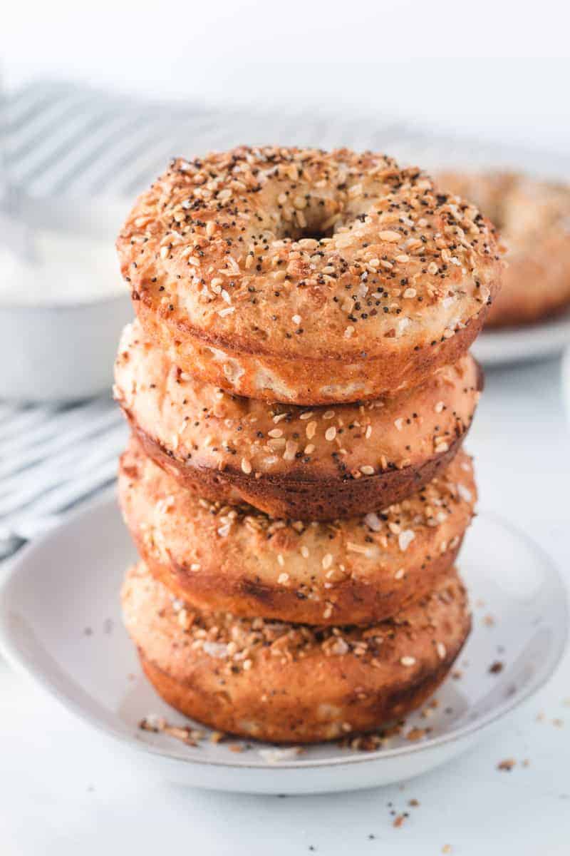 A stack of gluten-free two-ingredient everything bagels.