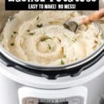Instant pot mashed potatoes in a white instant pot.