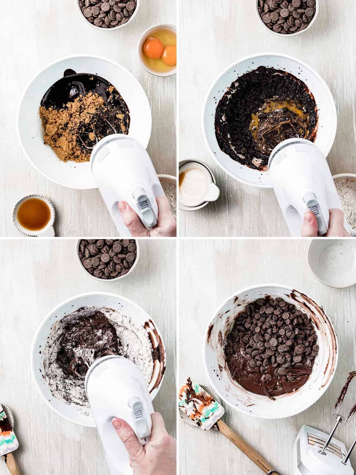 A collage showing the steps to making the cookie dough.
