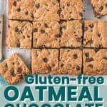 A batch of Gluten-free Oatmeal Chocolate Chip Bars cut into squares.