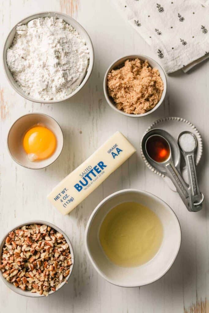 Ingredients for thumbprints measured out in bowls and spoons.