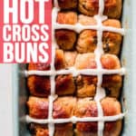 Gluten-free hot cross buns in speckled green loaf pan.