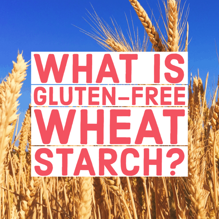 A field of wheat with vibrant blue sky, text overlay "what is gluten-free wheat starch?"
