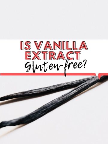 Two vanilla beans with text overlay "is vanilla extract gluten free?"