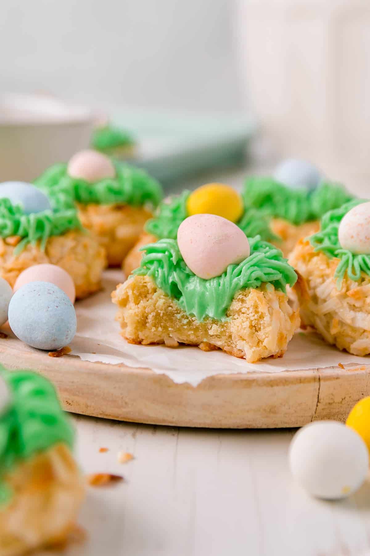 Gluten free easter cookie with bite taken.