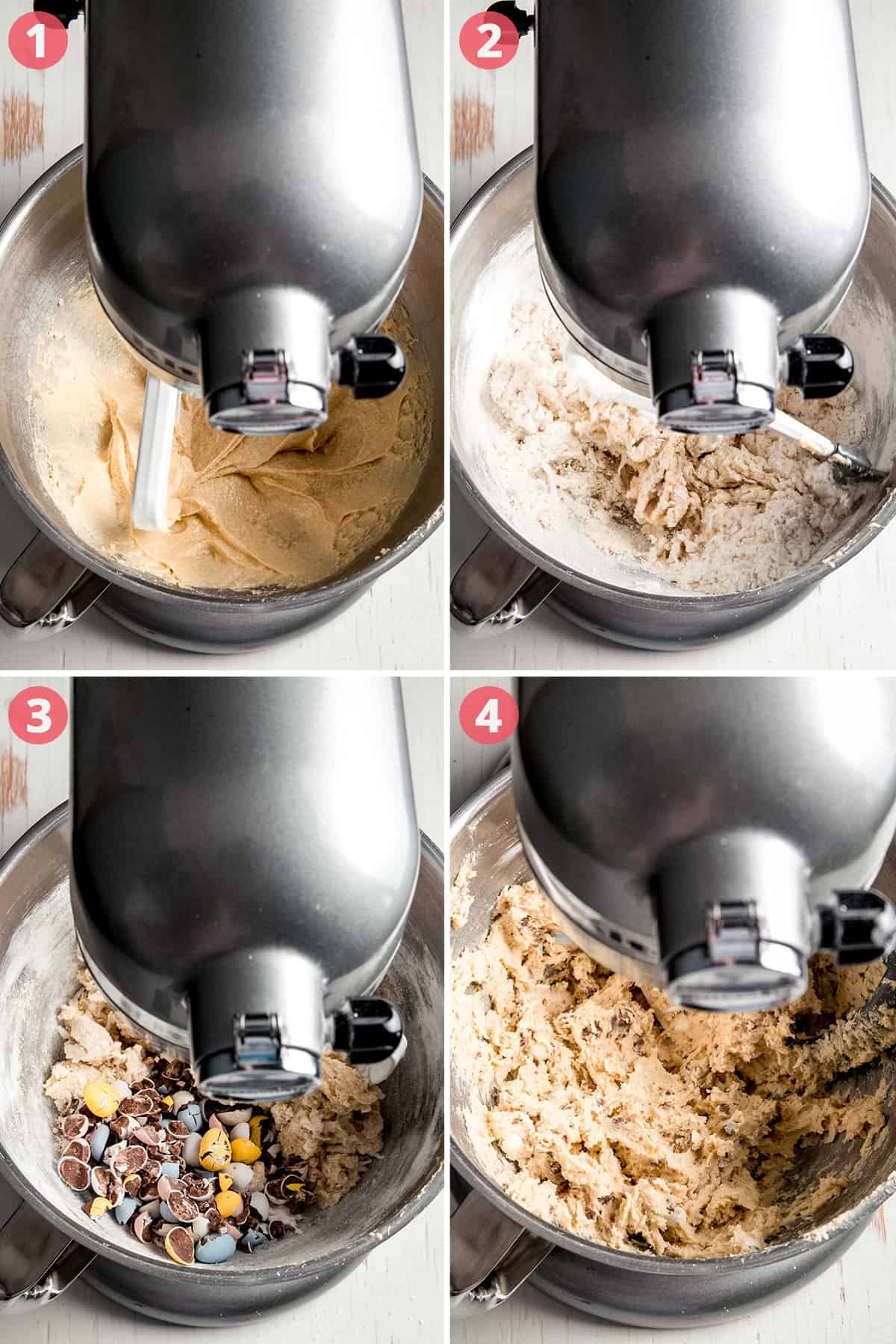 Mixing the cookie dough in a stand mixer. 