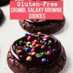 Gluten free galaxy brownie cookies with candy sprinkles on top.