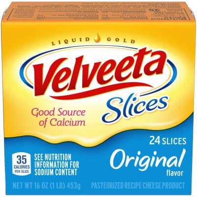 Velveeta original cheese slices packaging.