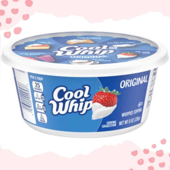 Cool whip tub on pink background.