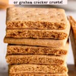 A stack of gluten-free graham cracker showing side texture.