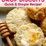 Open face gluten-free drop biscuit slathered with butter and honey.