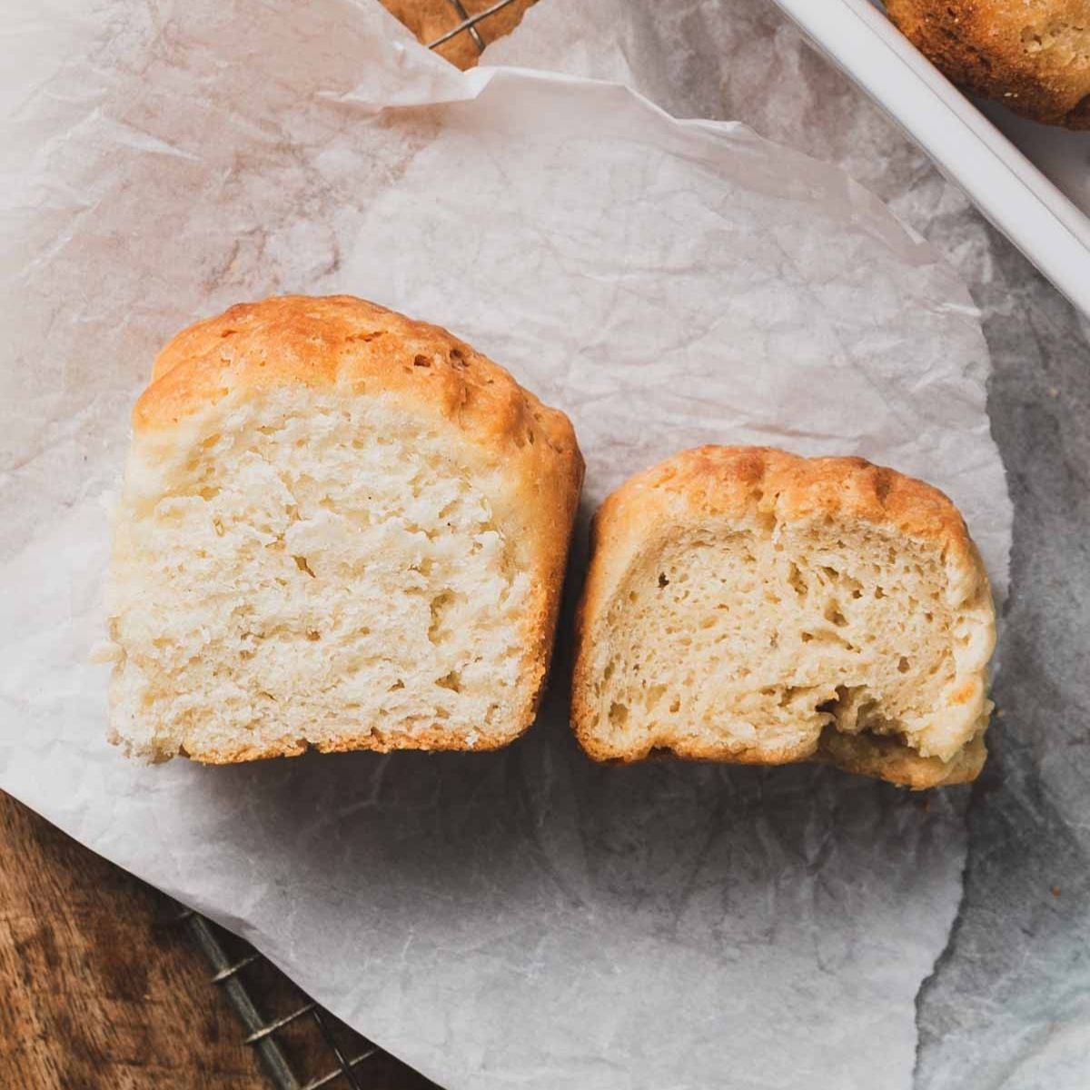 Two rolls side by side, one much taller than the other. 