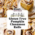 Image collage of gluten-free pumpkin cinnamon rolls at various angles.