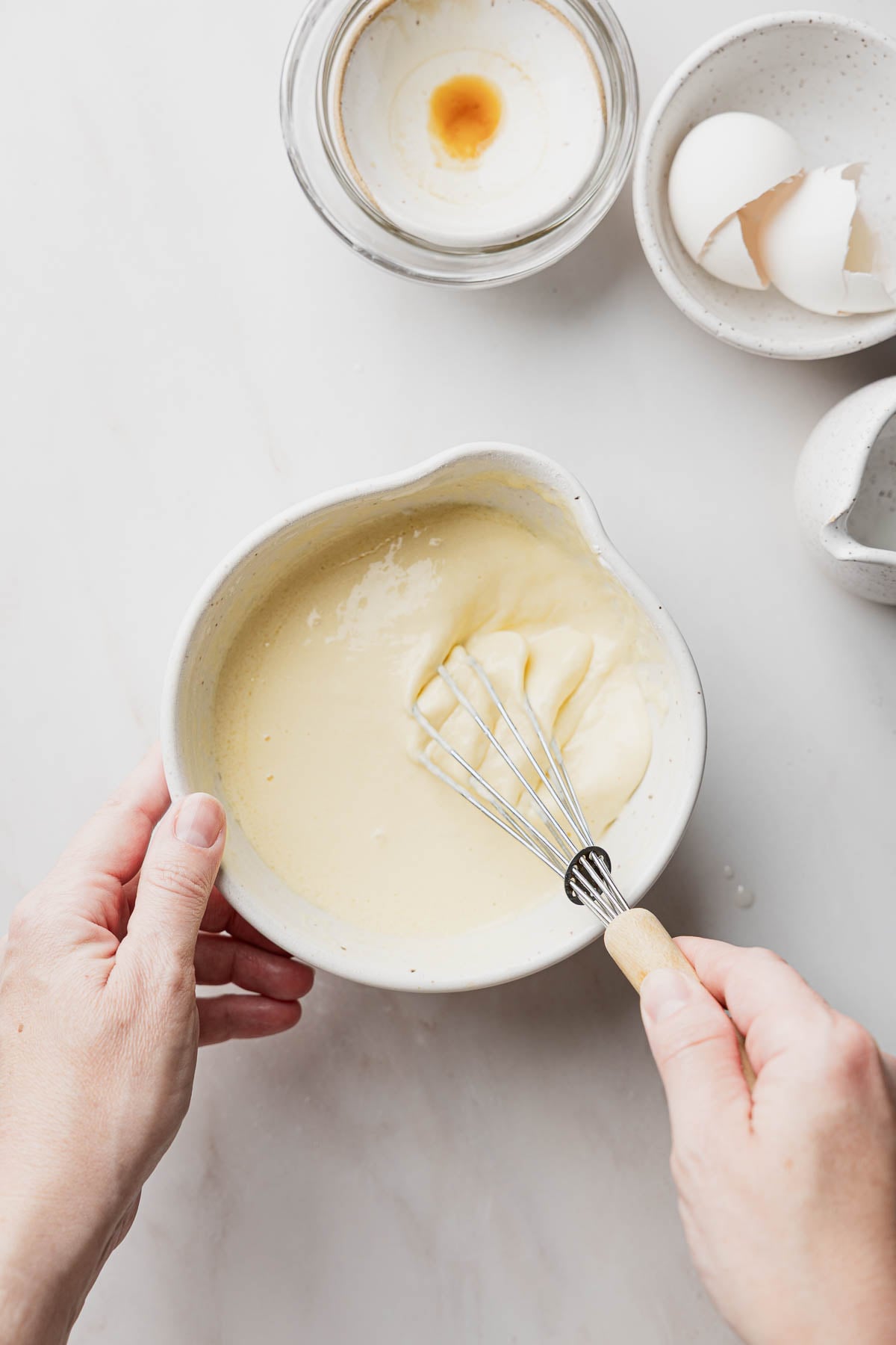 Wet ingredients whisked together in small bowl.